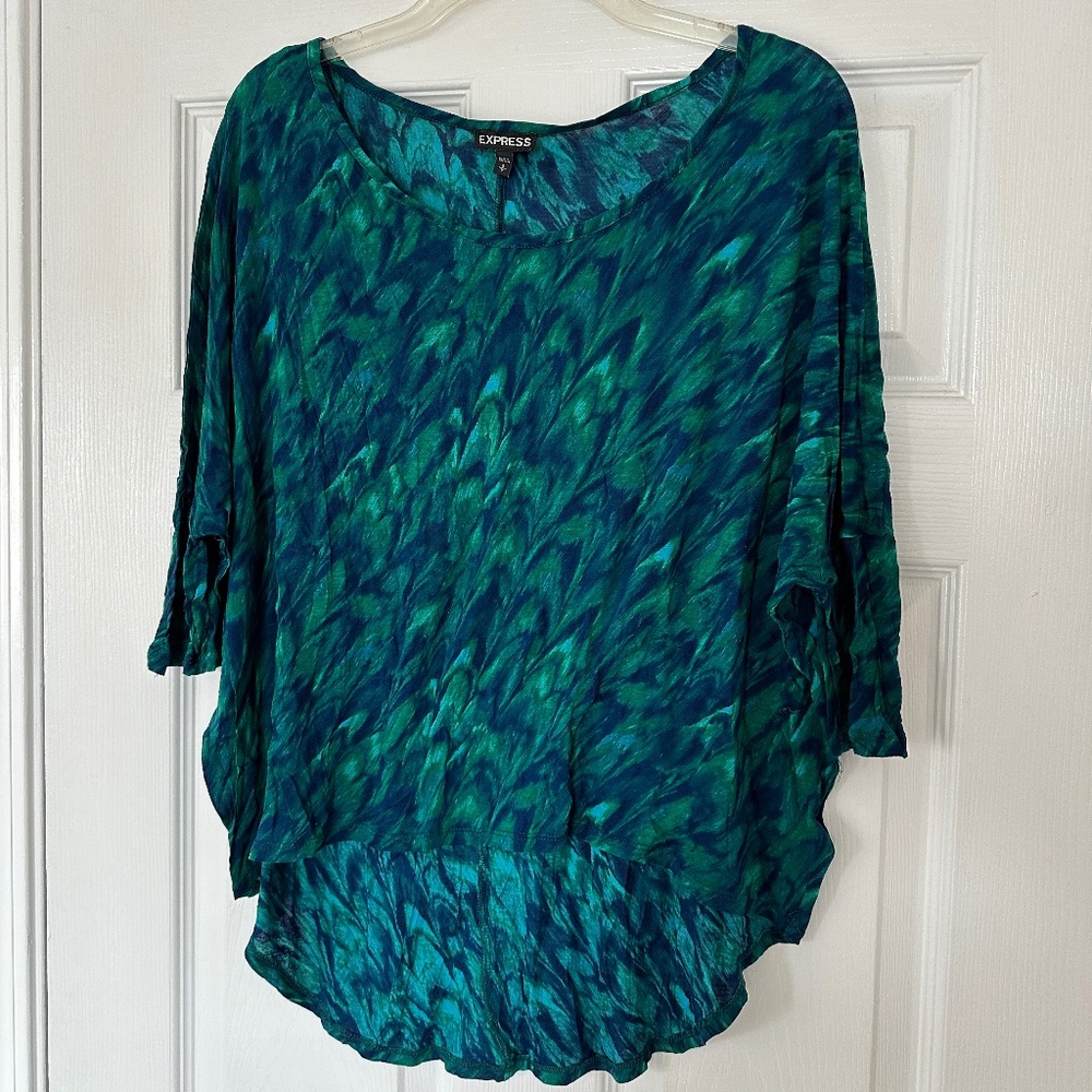 Express Women's Oversized Top Blue Green Size Small